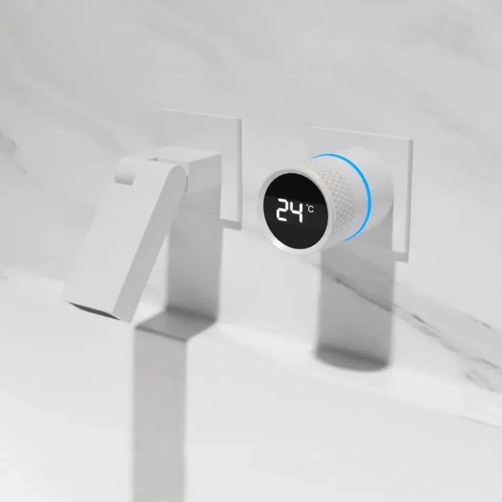 Robinet salle de bain lavabo mural encastrable pivotant - Blanc - Laiton