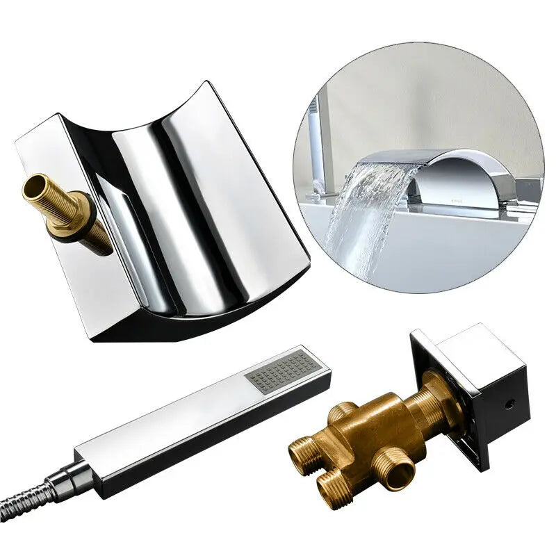 Robinet moderne baignoire salle de bain cascade douchette - Argenté - Laiton