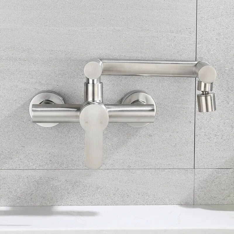 Robinet évier cuisine mural encastrable pivotant mitigeur - Argenté