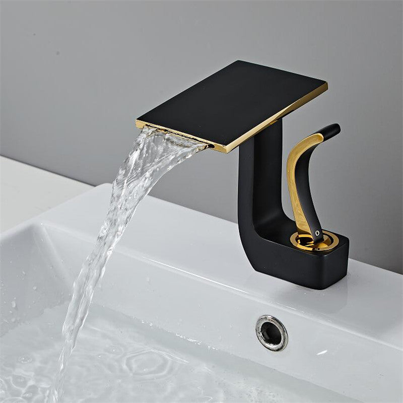 Robinet lavabo salle de bain plat géométrique mitigeur design - Noir - Laiton
