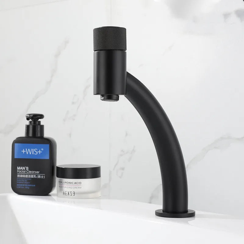Robinet salle de bain lavabo minimaliste - Noir - Laiton