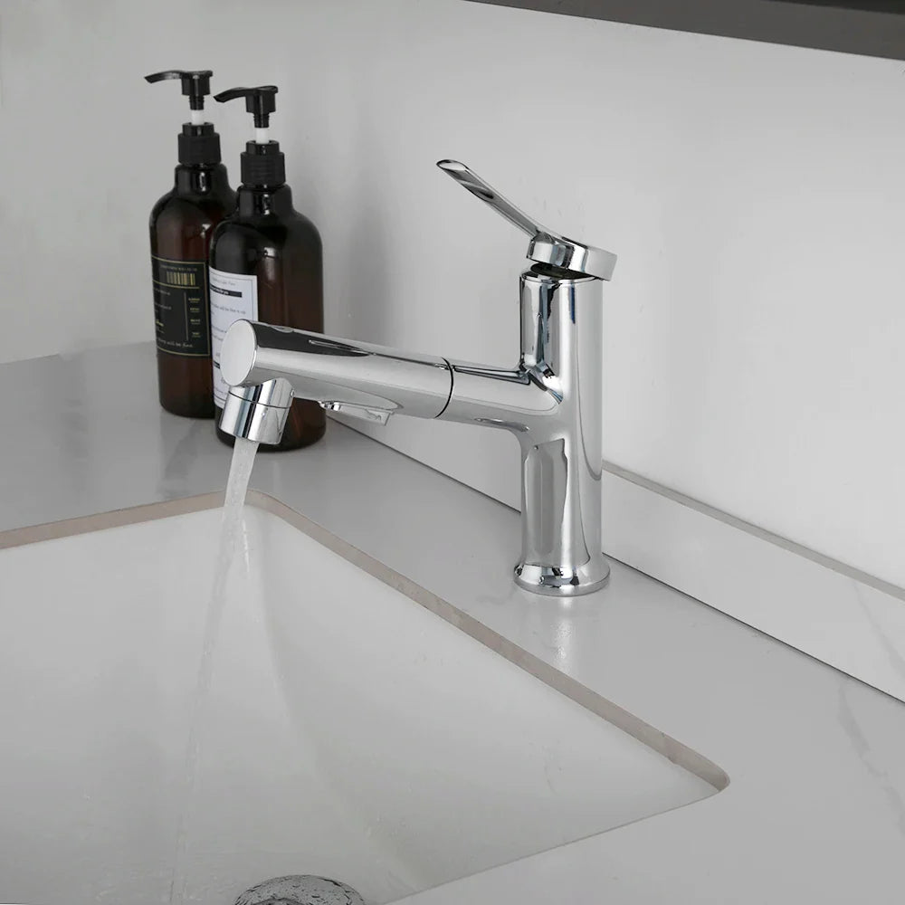 Robinet lavabo salle de bain deux jets - Argenté - Laiton