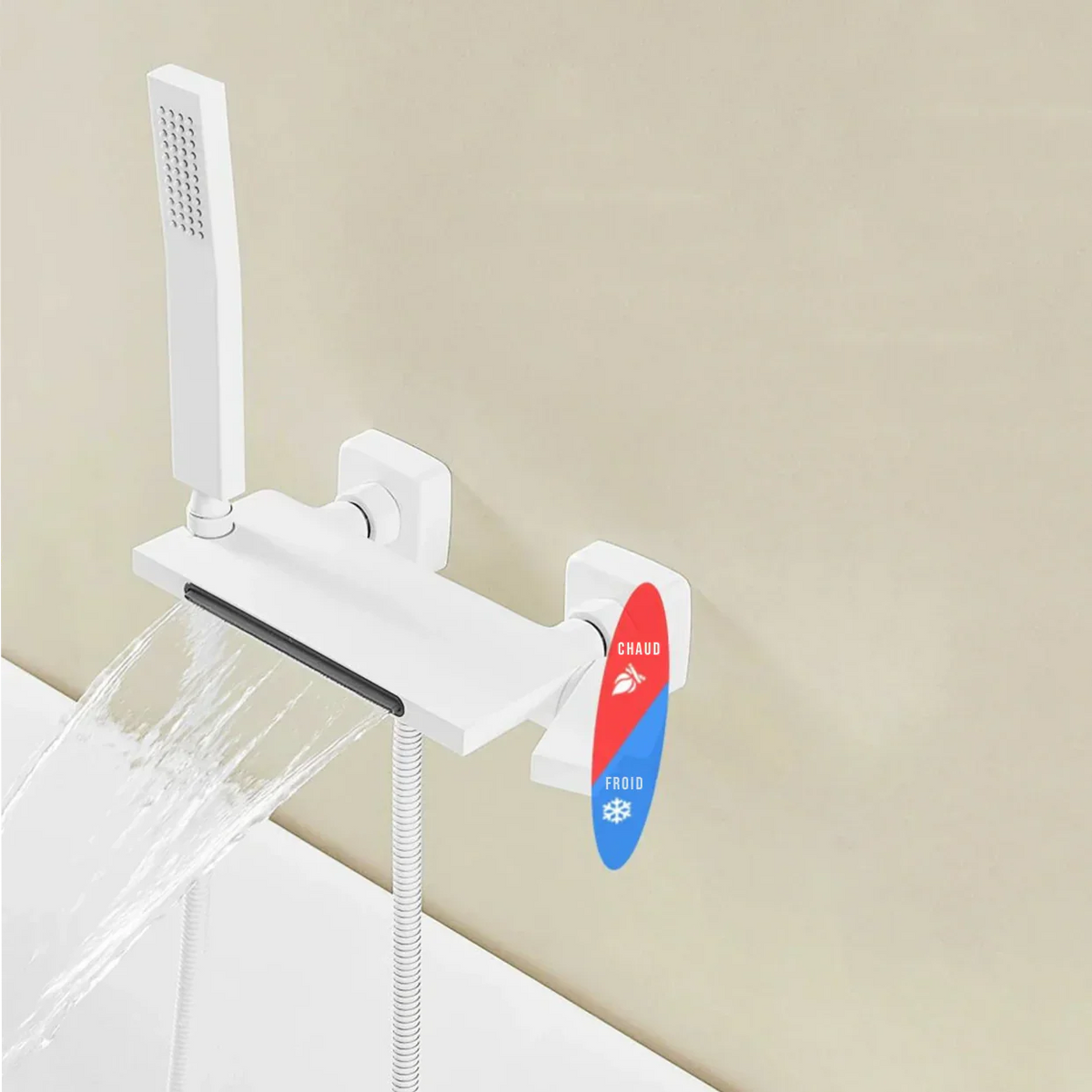 Robinet baignoire cascade douchette salle de bain - Noir - Laiton