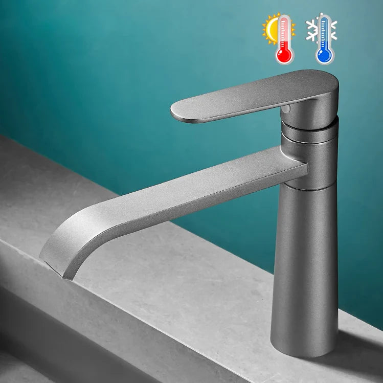 Robinet lavabo salle de bain bec long - Noir - Laiton