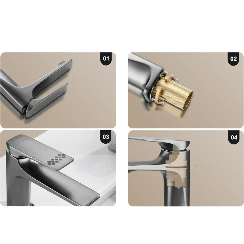 Robinet lavabo salle de bain design épuré - Argenté - Laiton