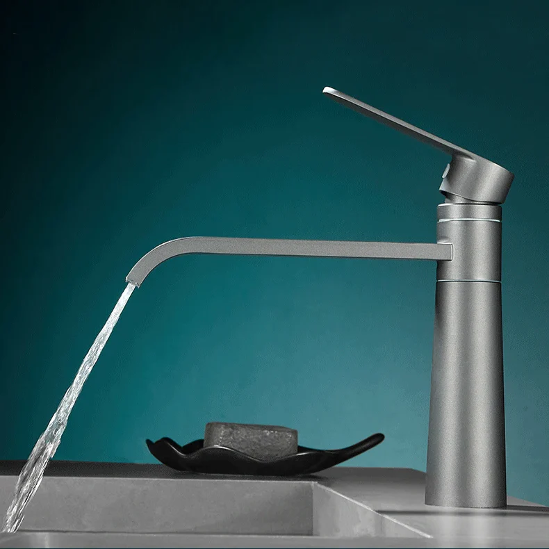 Robinet lavabo salle de bain bec long - Noir - Laiton