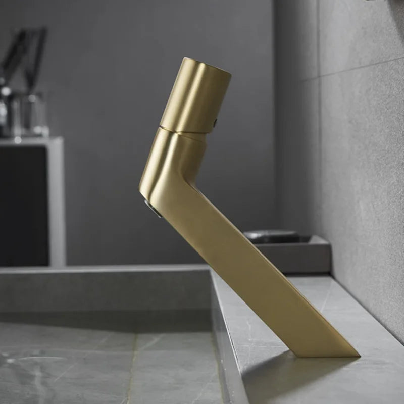 Robinet lavabo salle de bain mitigeur poignée ronde - Doré - Laiton