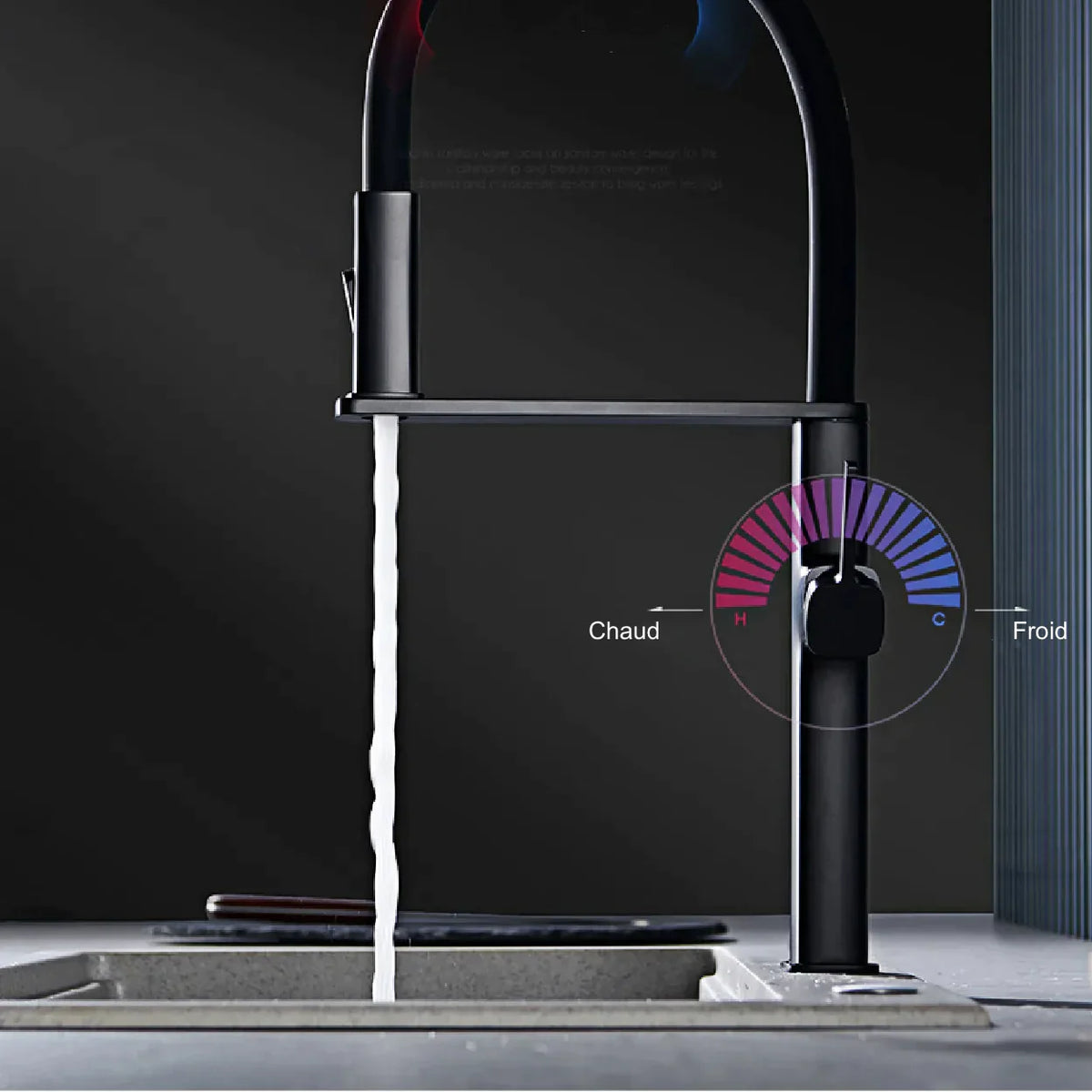 Robinet évier cuisine flexible noir douchette magnétique - Noir - Laiton