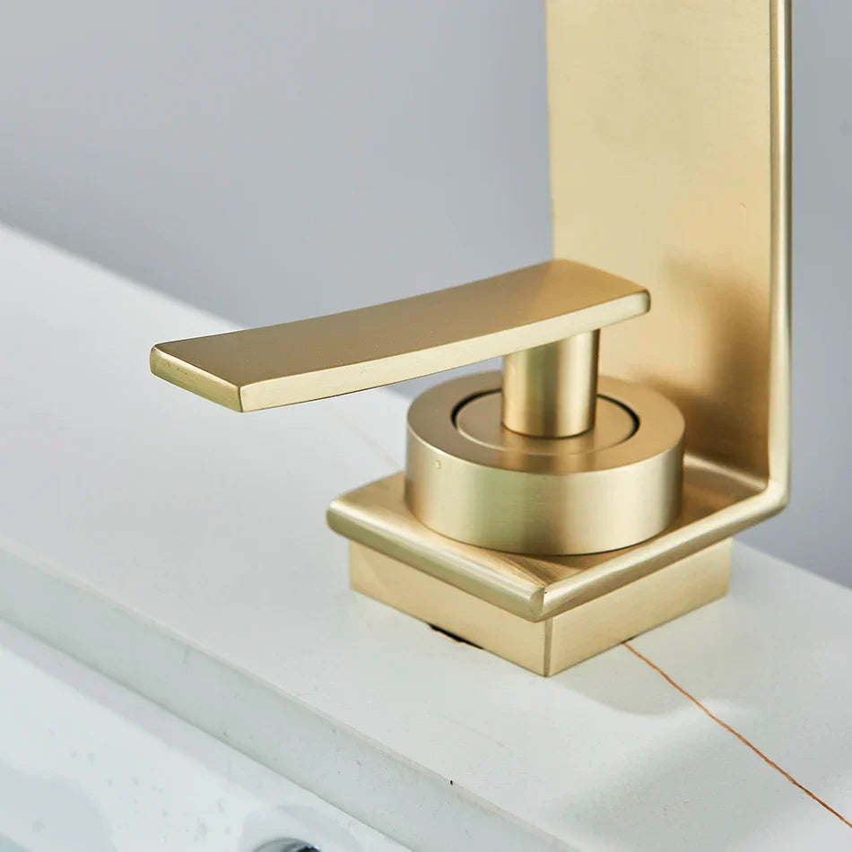 Robinet design lavabo salle de bain cascade - Doré - Laiton