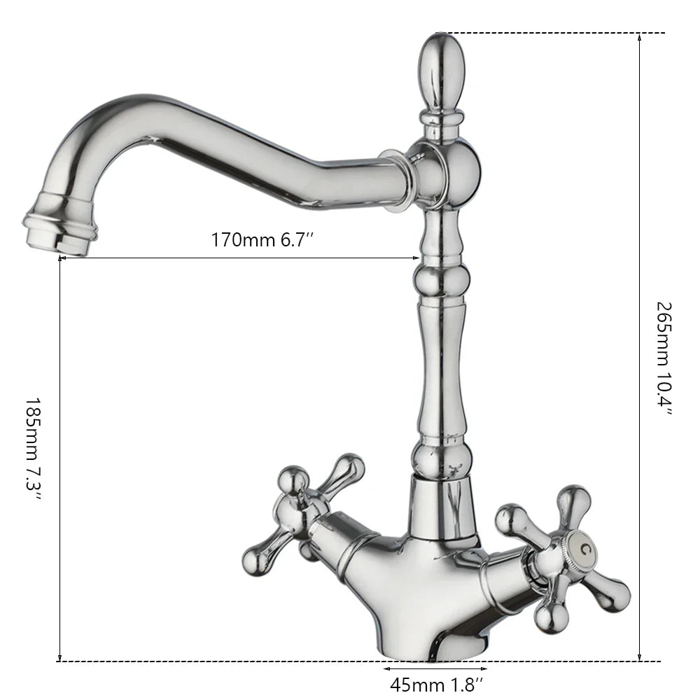 Robinet cuisine évier rétro double poignées - Argenté - Laiton
