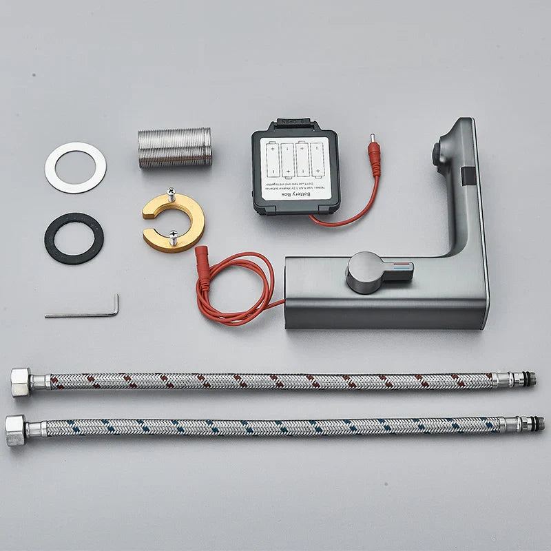 Robinet lavabo tactile affichage thermostatique numérique - Argenté - Laiton