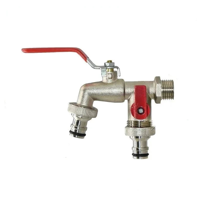 Robinet extérieur de jardin 2 sorties vanne rouge - Argenté