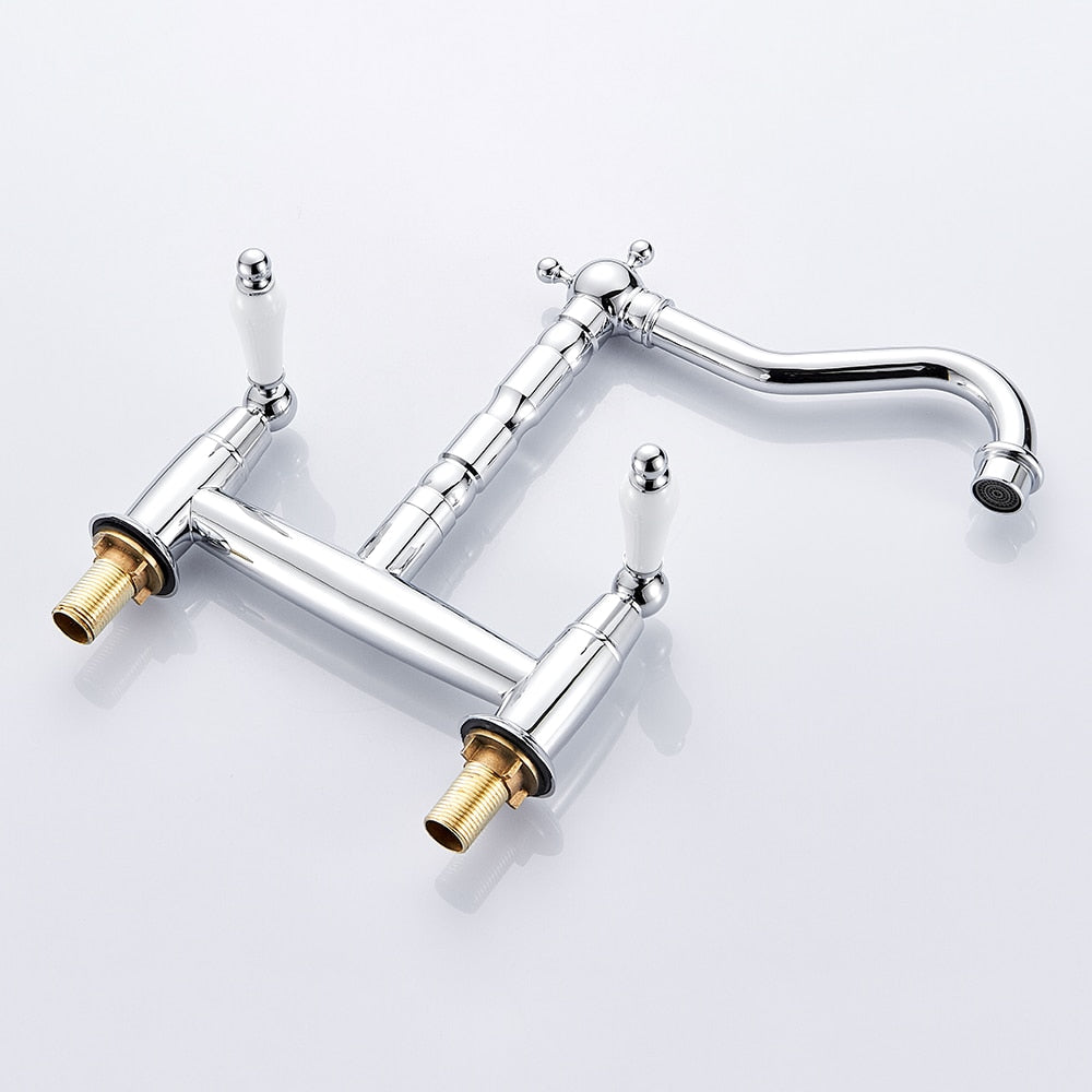 Robinet cuisine évier vintage poignées céramique rétro - Argenté - Laiton