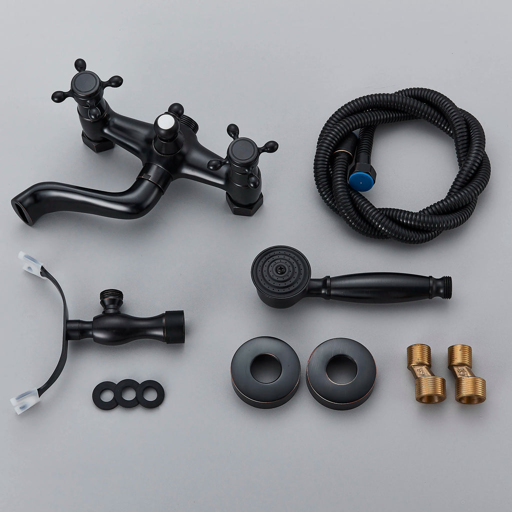 Robinet baignoire salle de bain rétro douchette - Noir - Laiton