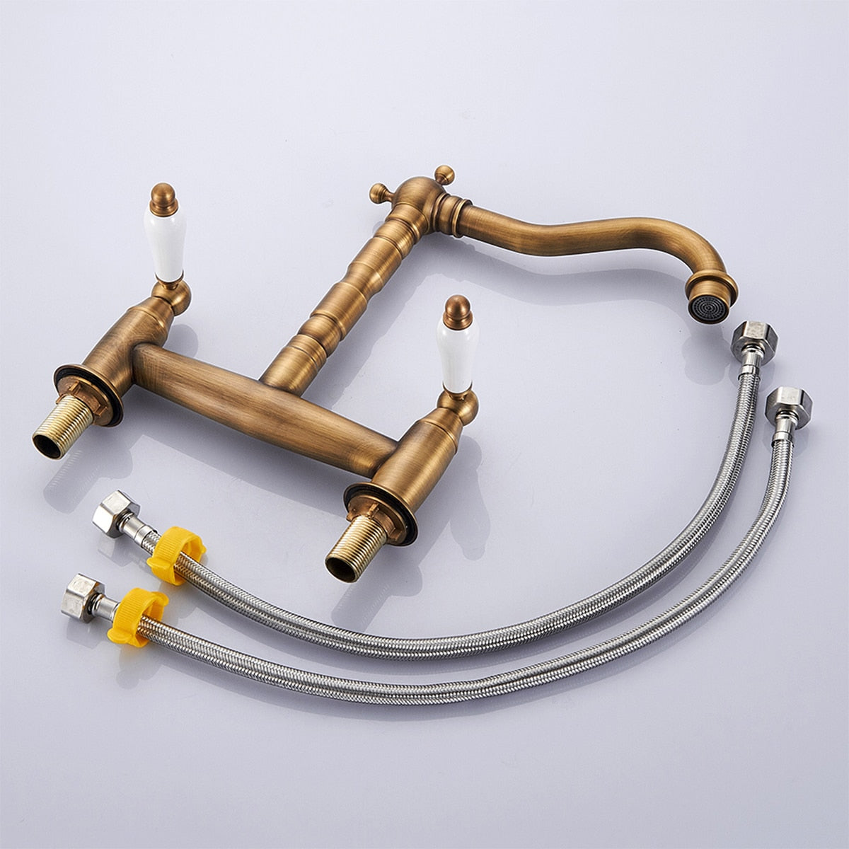 Robinet cuisine évier vintage poignées céramique rétro - Doré - Laiton