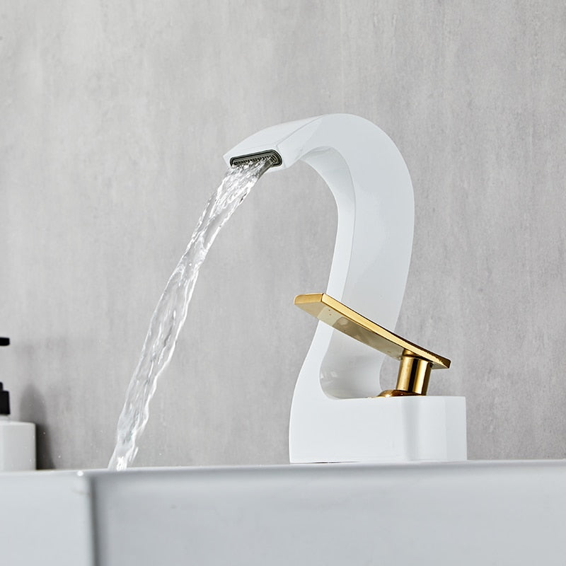 Robinet lavabo salle de bain cygne design - Blanc