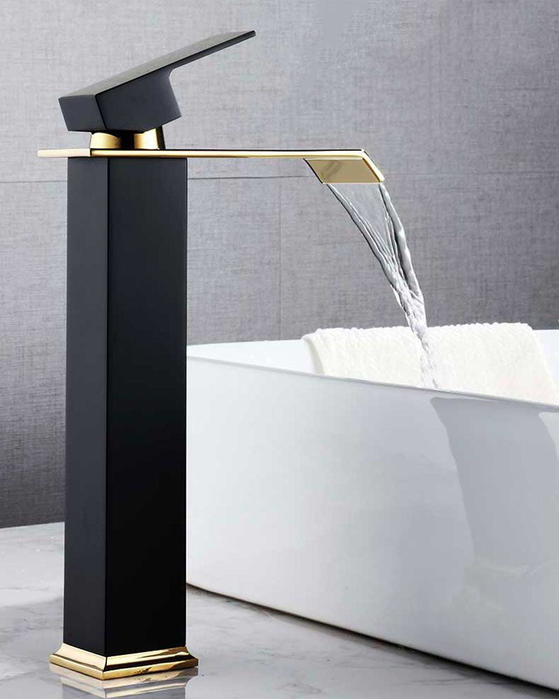 Robinet salle de bain lavabo carré moderne finitions dorées - Noir - Laiton
