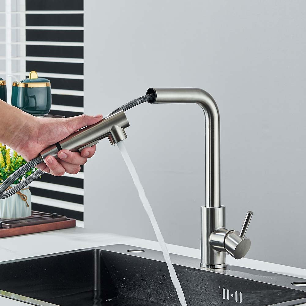 Robinet évier cuisine minimaliste flexible rétractable douchette - Argenté