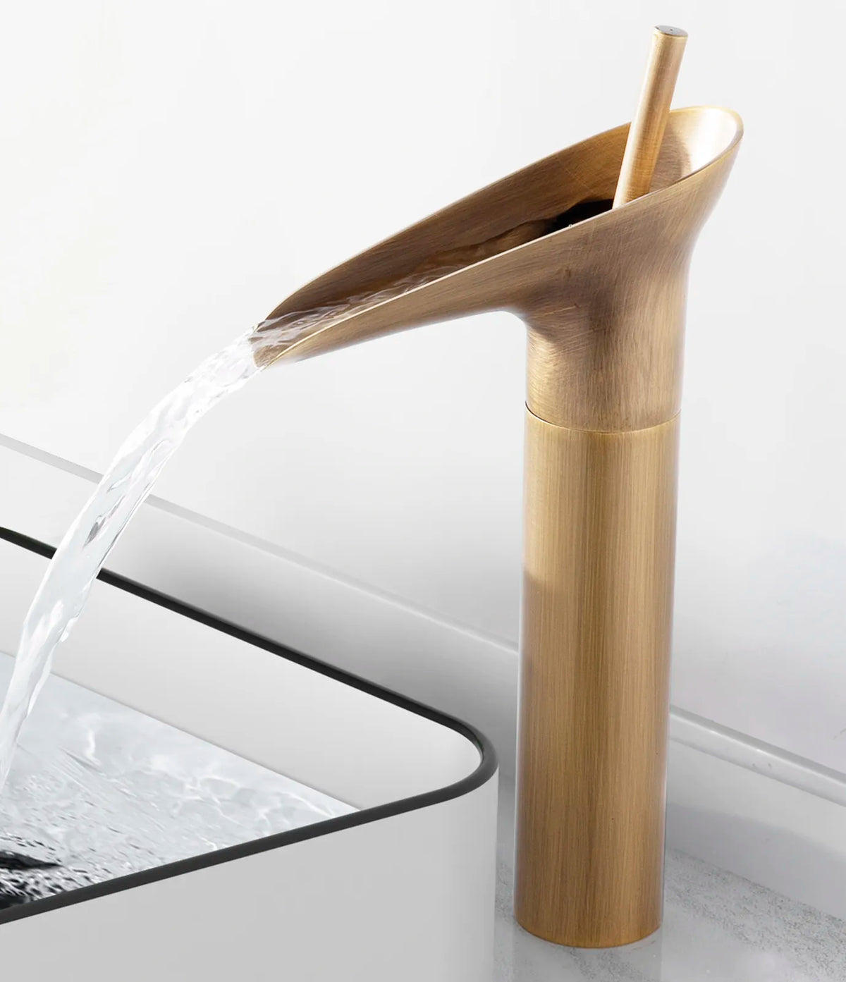 Robinet salle de bain lavabo bambou cascade - Doré - Laiton