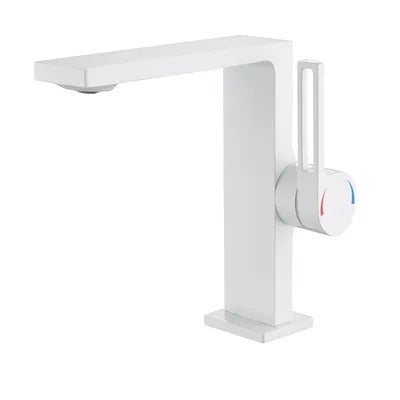 Robinet lavabo salle de bain plat rectangulaire minimaliste - Blanc - Laiton