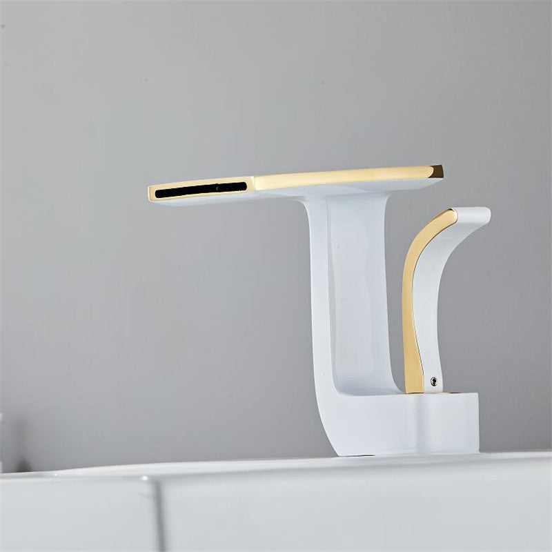 Robinet lavabo salle de bain plat géométrique mitigeur design - Blanc - Laiton