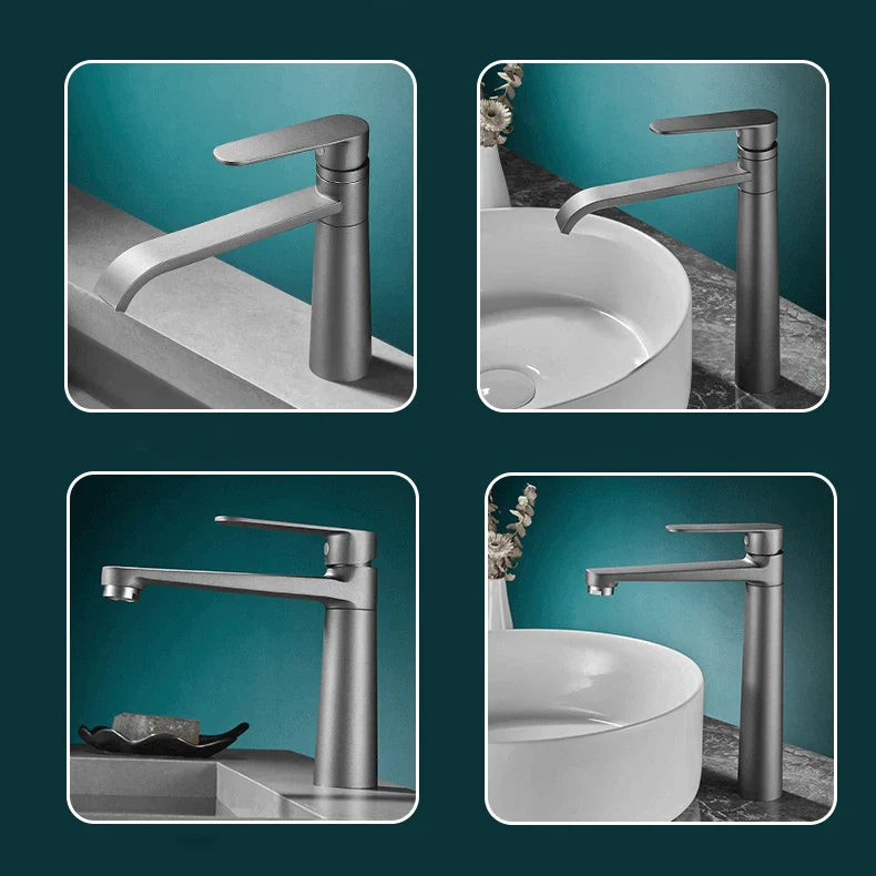 Robinet lavabo salle de bain bec long - Noir - Laiton