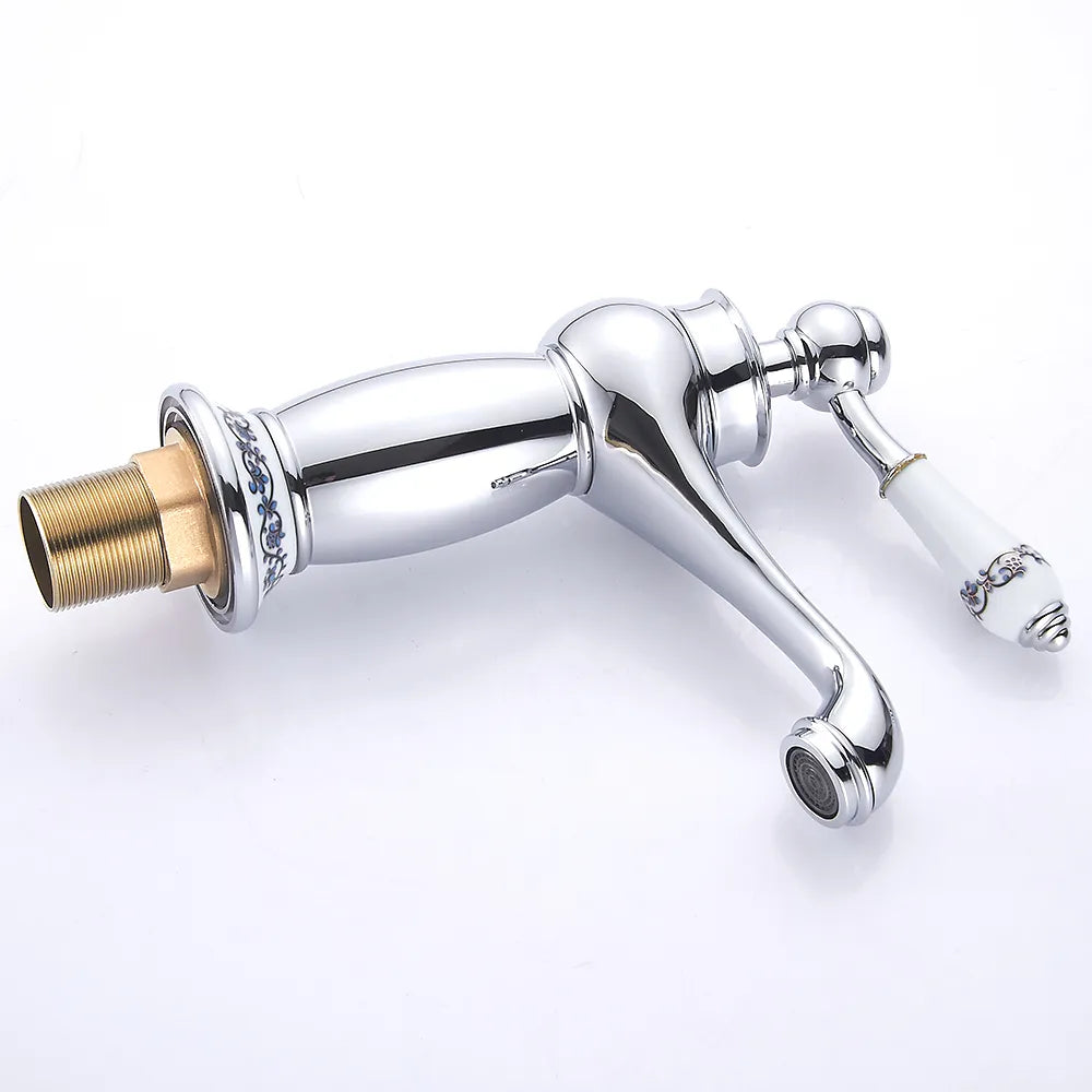 Robinet lavabo salle de bain rétro poignée céramique - Argenté - Laiton