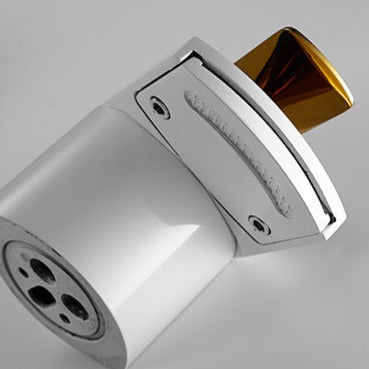 Robinet lavabo salle de bain large design cascade - Blanc / Doré