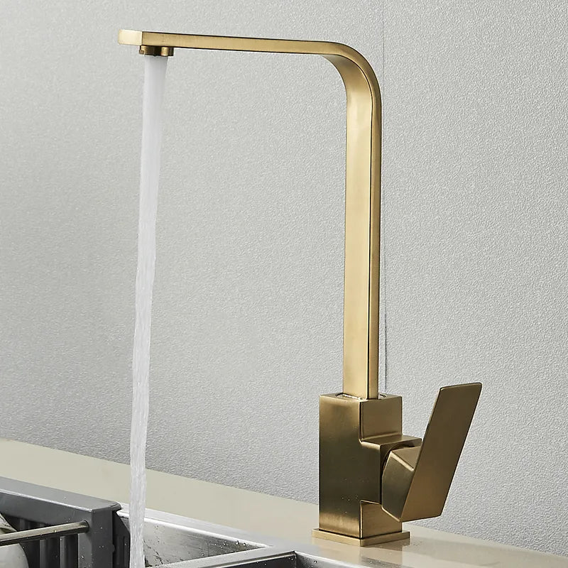 Robinet évier cuisine plat fin mitigeur rectangulaire - Doré - Laiton