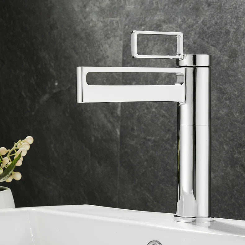 Robinet salle de bain lavabo géométrique - Argenté - Laiton