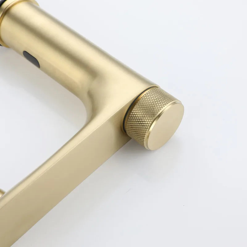 Robinet lavabo salle de bain tactile mitigeur rond - Doré - Laiton