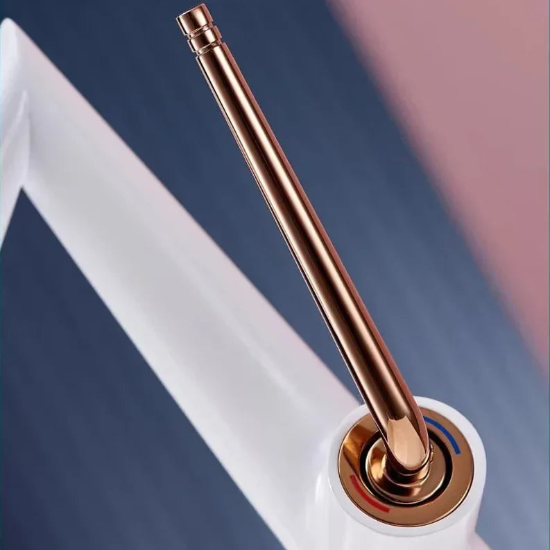 Robinet lavabo salle de bain coudé - Blanc - Laiton