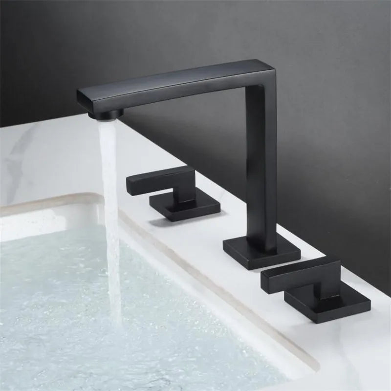 Robinet lavabo salle de bain poignées déportées - Noir - Laiton