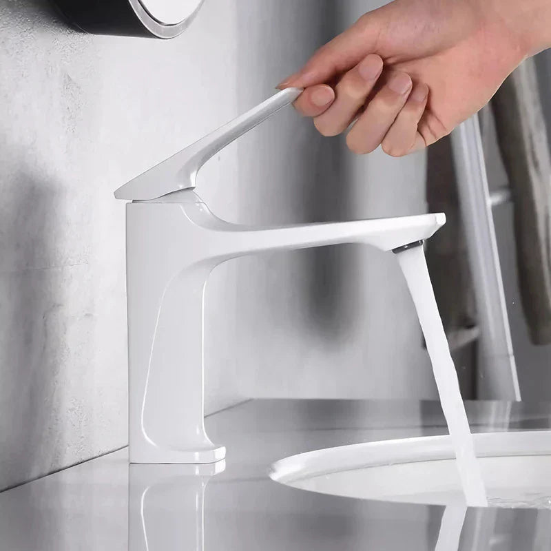 Robinet lavabo salle de bain design épuré - Blanc - Laiton