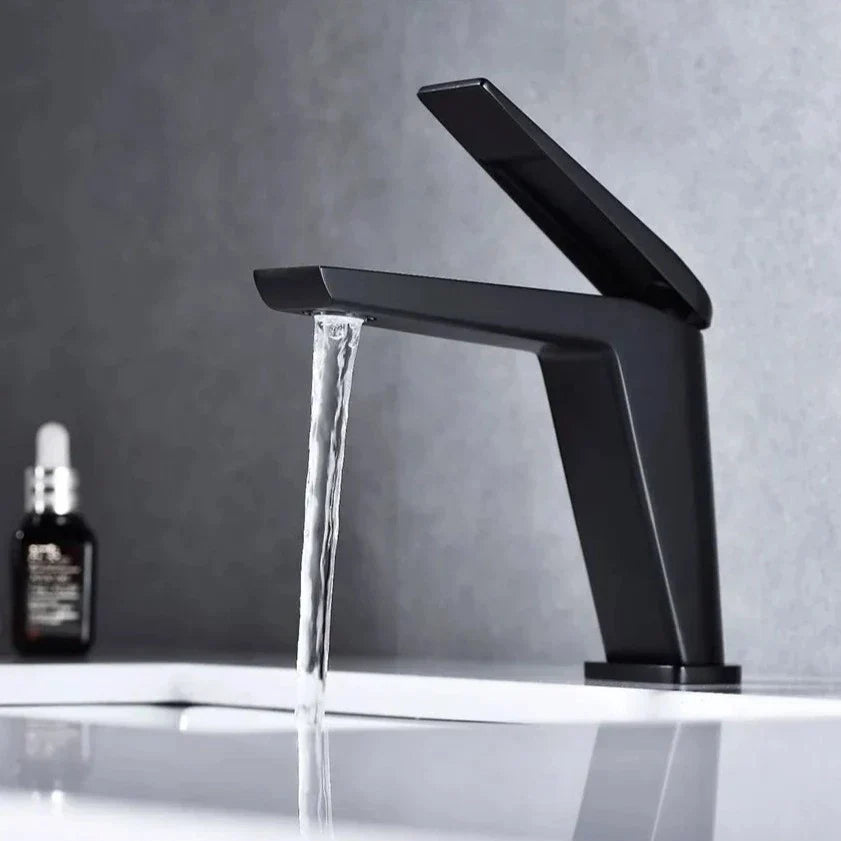 Robinet lavabo salle de bain minimaliste mitigeur - Noir - Laiton