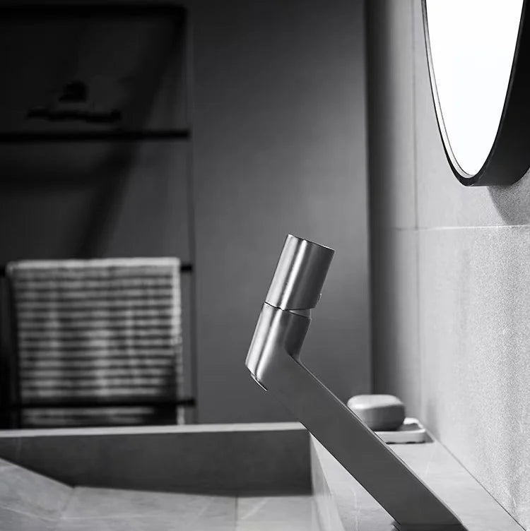 Robinet lavabo salle de bain mitigeur poignée ronde - Argenté - Laiton