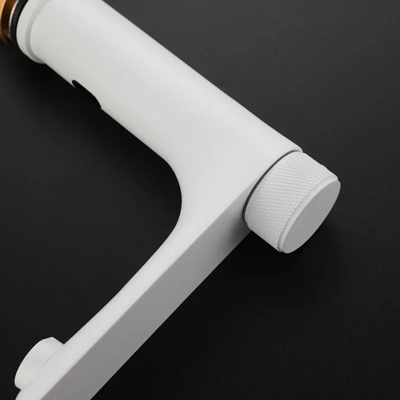 Robinet lavabo salle de bain tactile mitigeur rond - Blanc - Laiton