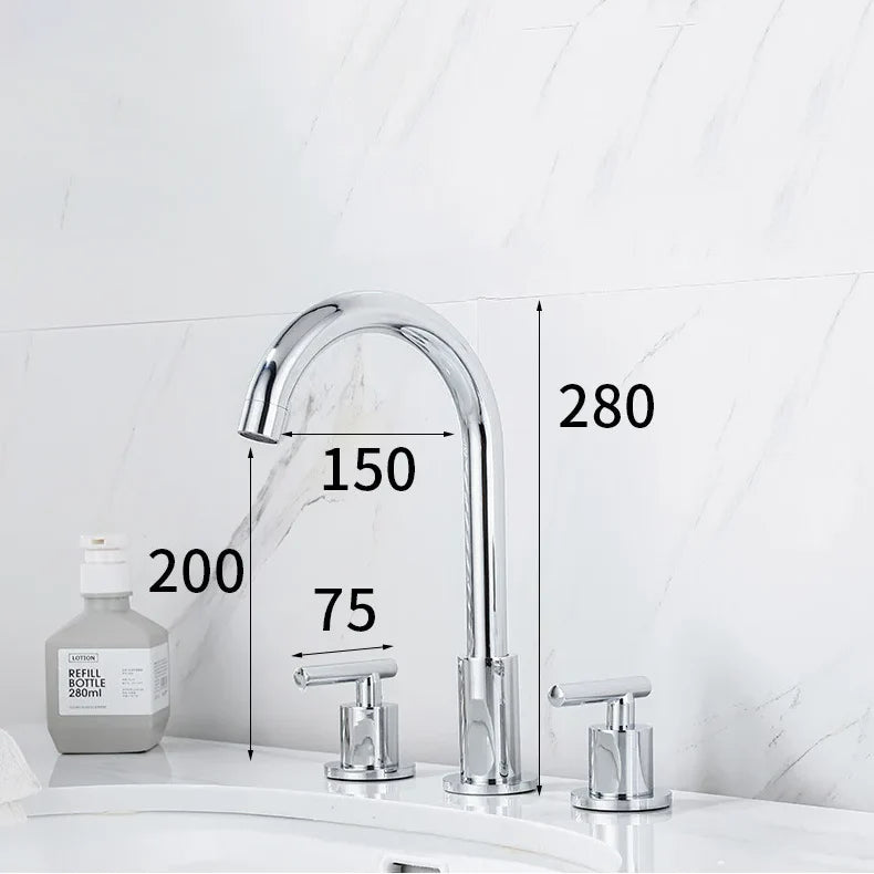 Robinet moderne poignées déportées lavabo salle de bain - Noir - Laiton