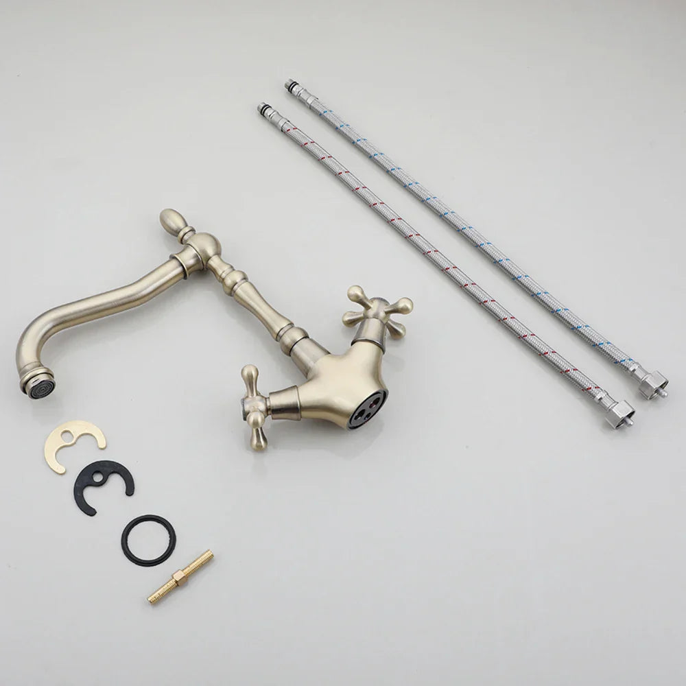 Robinet cuisine évier rétro double poignées - Doré - Laiton