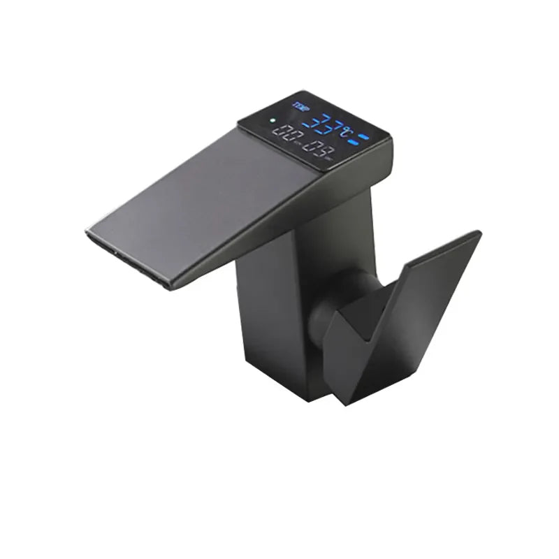 Robinet salle de bain lavabo thermostatique affichage numérique - Noir - Laiton