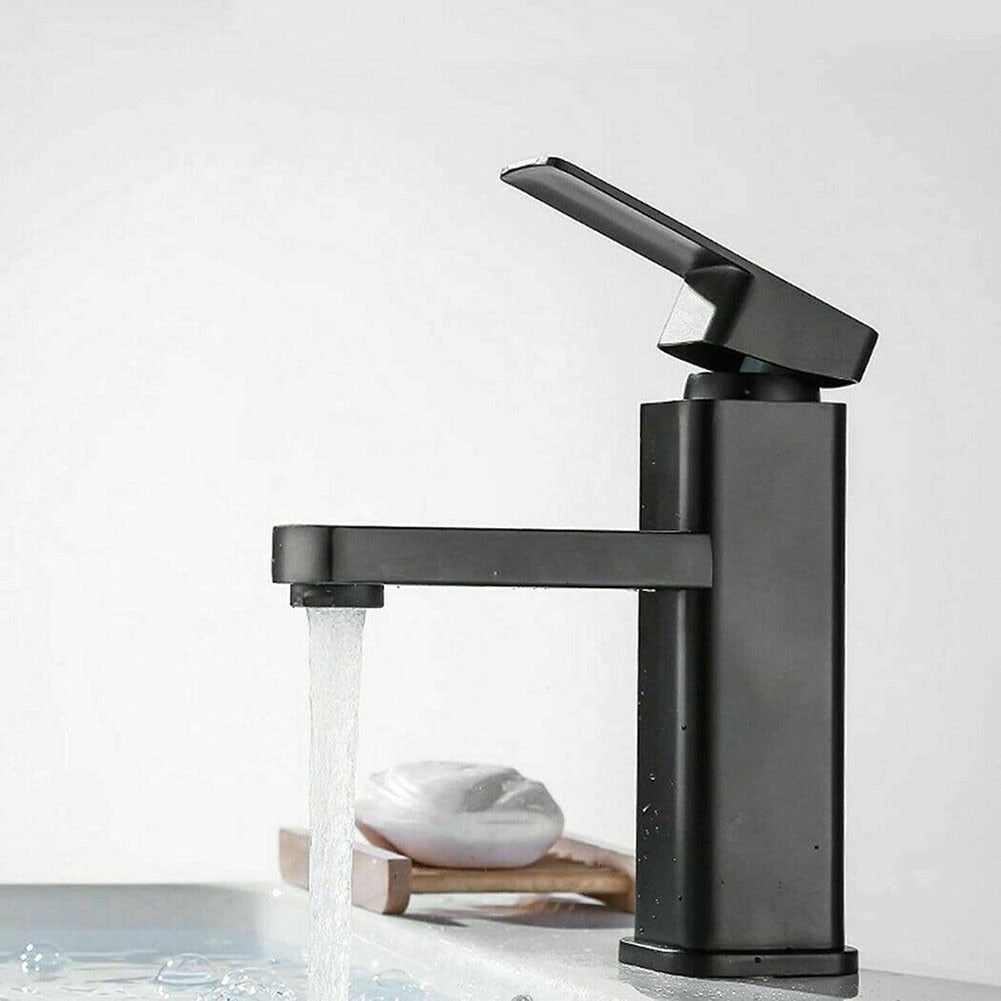 Robinet lavabo salle de bain carré - Noir mat