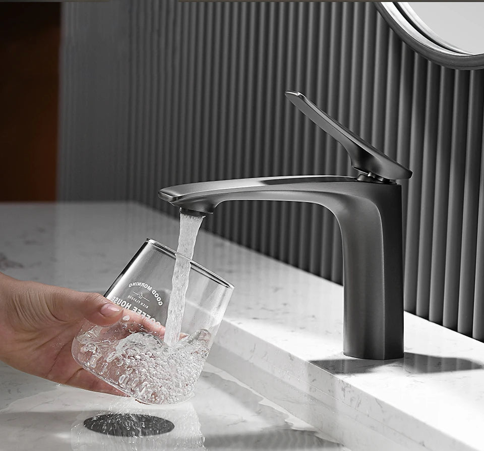 Robinet mitigeur minimaliste lavabo salle de bain - Argenté - Laiton