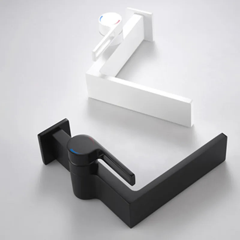 Robinet lavabo salle de bain plat rectangulaire minimaliste - Blanc - Laiton