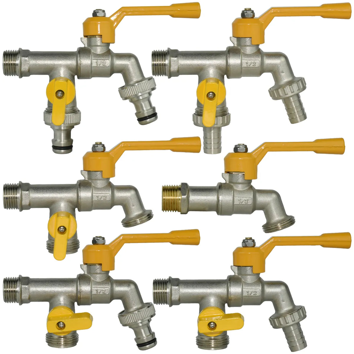 Robinet extérieur de jardin 2 sorties vanne jaune - Argenté - Laiton