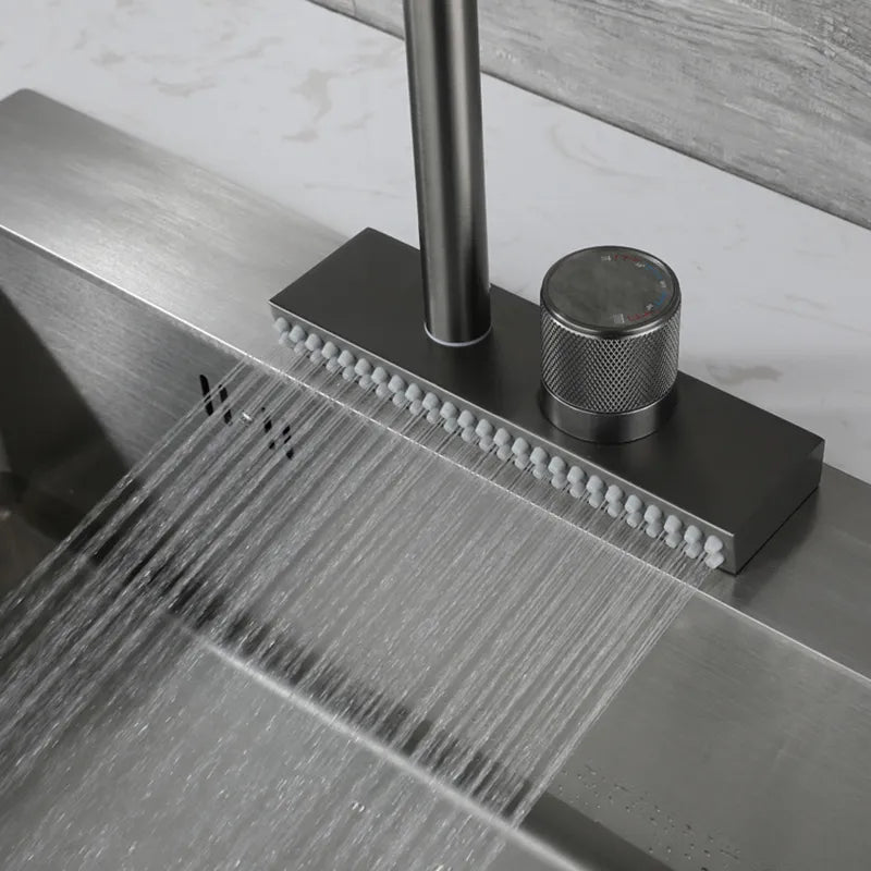 Robinet évier cuisine cascade douchette multijet - Argenté