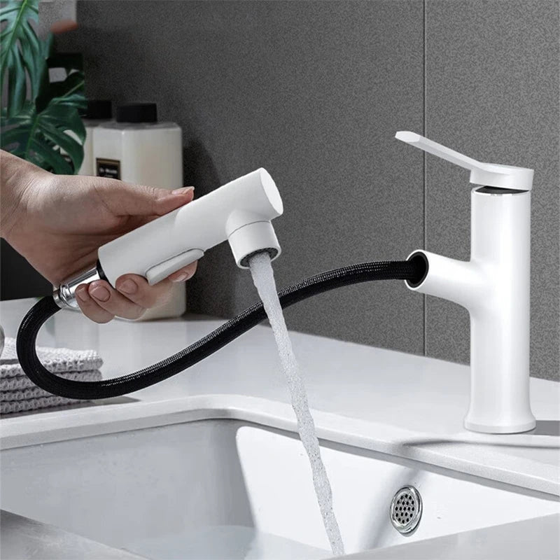 Robinet lavabo salle de bain deux jets - Blanc - Laiton