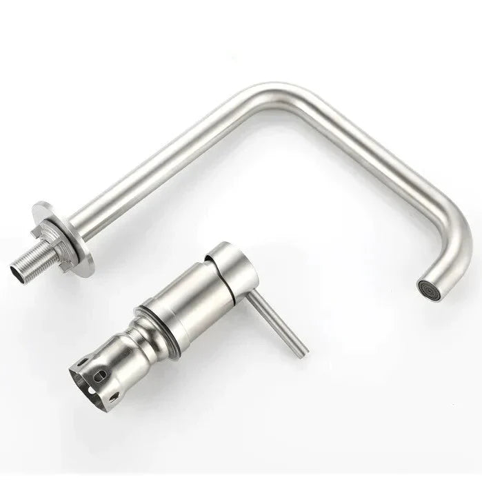 Robinet évier cuisine minimaliste mitigeur déporté à poignée - Argenté - Laiton