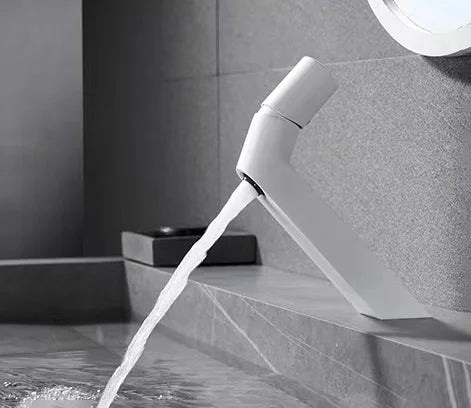 Robinet lavabo salle de bain mitigeur poignée ronde - Blanc - Laiton