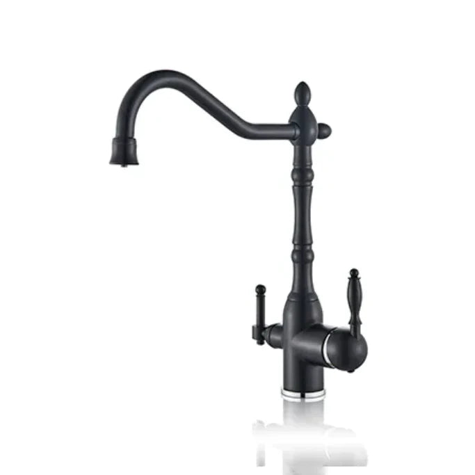 Robinet évier cuisine rétro mitigeur purificateur d'eau - Noir - Laiton