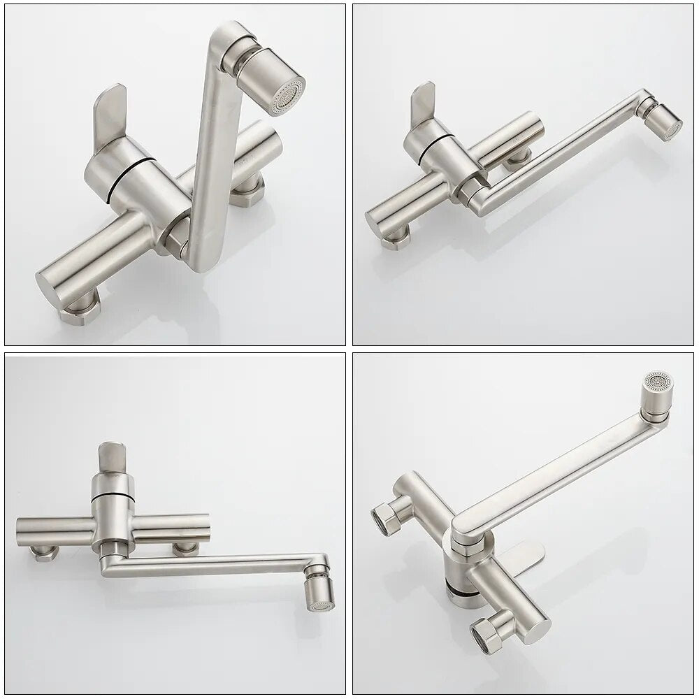 Robinet évier cuisine mural encastrable pivotant multijet  - Argenté